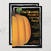オレンジ&ブラックハロウィーンカボチャ彫刻パーティー 招待状 (正面/裏面)