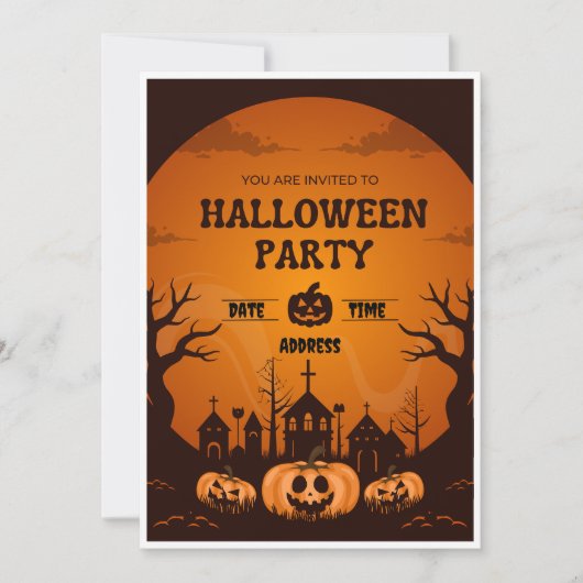 オレンジ&ブラックハローウィンパーティ招待状 招待状 (正面)