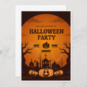 オレンジ&ブラックハローウィンパーティ招待状 招待状 (正面/裏面)