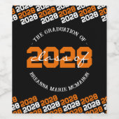 オレンジ&ブラックパーソナライズされた卒業酒 ワインラベル (シングルラベル)