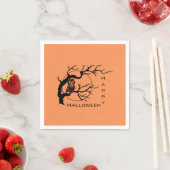 オレンジ&ブラックフクロウハッピーハローウィン紙ナプキンス スタンダードカクテルナプキン (インサイチュ)