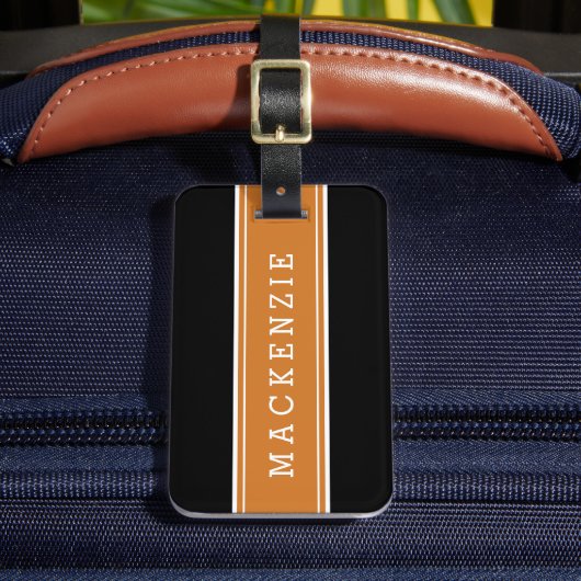 オレンジ&ブラックラグビーストライプグカスタムモノグラム ラゲッジタグ (正面インサイチュ2)