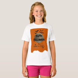オレンジ&ブラック不気味ハッピーハローウィンキッズ Tシャツ