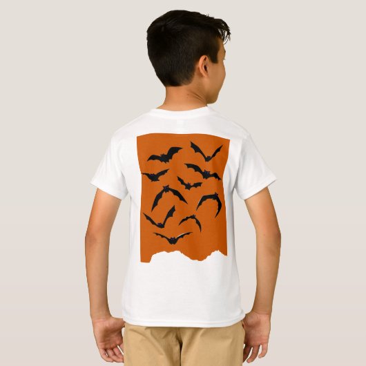 オレンジ&ブラック不気味ハッピーハローウィンキッズ Tシャツ (裏面フル)