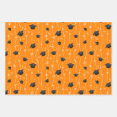 オレンジ&ブラック卒業キャップトスラッピング紙 ラッピングペーパーシート (正面3)