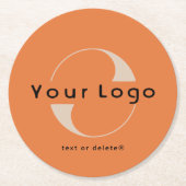オレンジ+ブラック文字会社事業のロゴ ラウンドペーパーコースター (正面)