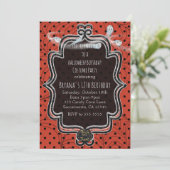 オレンジ&ブラック水玉模様お洒落ハロウィーン 招待状 (スタンド正面)