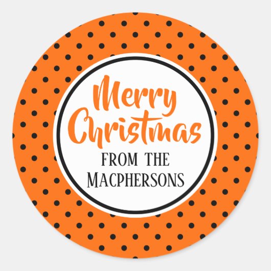 オレンジ/ブラック水玉模様クリスマステッカー ラウンドシール (正面)