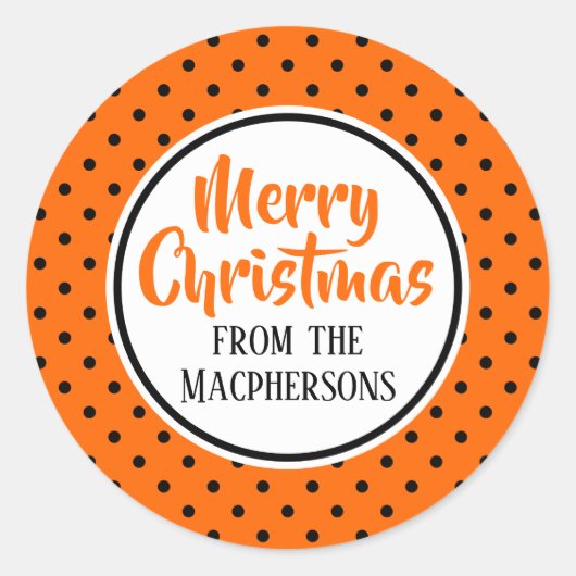 オレンジ/ブラック水玉模様クリスマステッカー ラウンドシール (正面)