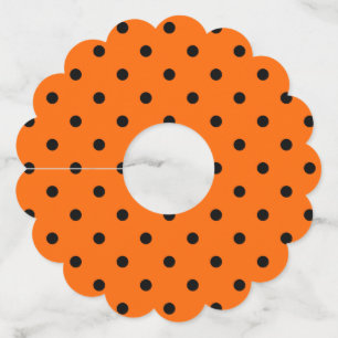 オレンジ/ブラック水玉模様紙ワイングラスラベル ワイングラスタグ