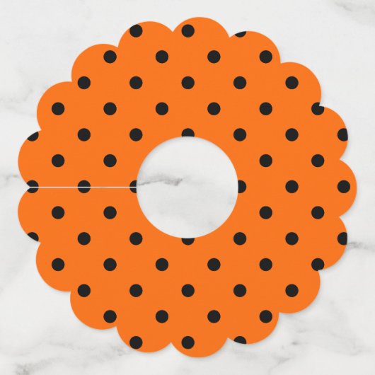 オレンジ/ブラック水玉模様紙ワイングラスラベル ワイングラスタグ (正面)