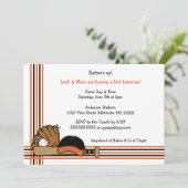 オレンジ&ブラック野球のベビーシャワー誕生パーティー 招待状 (スタンド正面)