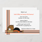 オレンジ&ブラック野球のベビーシャワー誕生パーティー 招待状 (正面/裏面)