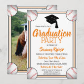 オレンジ&ブラック野球卒業パーティー 招待状 (正面/裏面)