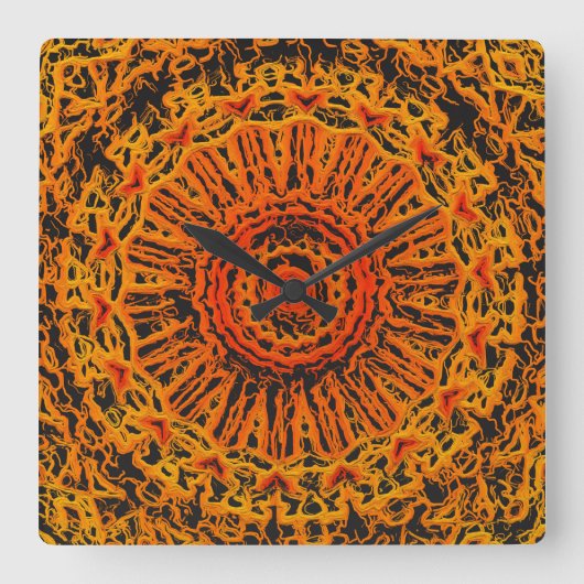 オレンジ、ブラック、イエローの抽象芸術 スクエア壁時計 (正面)