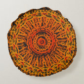 オレンジ、ブラック、イエローの抽象芸術 ラウンドクッション (裏面)