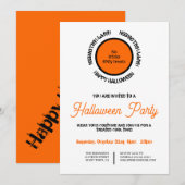 オレンジ ブラック クール モダン ハッピー ハロウィン パーティー 招待状 (正面/裏面)