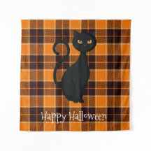 オレンジ ブラック タータンチェック 猫 ハロウィン