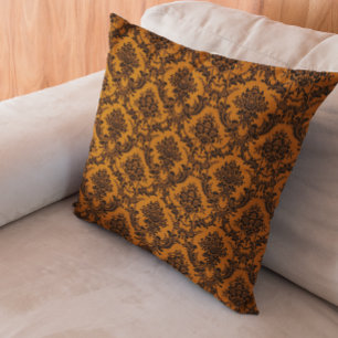 オレンジ ブラック ダマスク オーナメント ヴィンテージ ハロウィン クッション