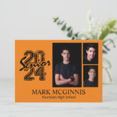 オレンジ ブラック ハイスクール クラス 2024 卒業式 招待状 (スタンド正面)