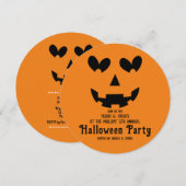 オレンジ & ブラック ハッピー ハート パンプキン ハロウィン 招待状 (正面/裏面)