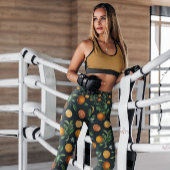 オレンジ・ブラック・フルーツパターン(の模様が)ある |レギンス レギンス