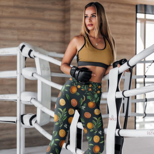 オレンジ・ブラック・フルーツパターン(の模様が)ある |レギンス レギンス