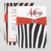 オレンジ、ブラック、ホワイトゼブラ16誕生日招待状 招待状 (正面/裏面)