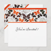 オレンジ ブラック ホワイト ファンシー バタフライ 招待状 (正面/裏面)