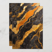 オレンジ ブラック マーブル パターン ゴールド 招待状 (正面/裏面)