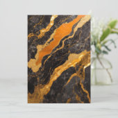 オレンジ ブラック マーブル パターン ゴールド 招待状 (スタンド正面)