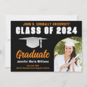 オレンジ ブラック 卒業 勇壮 卒業パーティー 案内状 (正面)