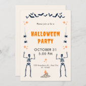 オレンジ ブラック 遊び心あふれる ハロウィンパーティーのイラスト 招待状 (正面/裏面)