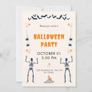 オレンジ ブラック 遊び心あふれる ハロウィンパーティーのイラスト 招待状