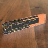 オレンジ、ブラック、金ゴールド大理石 デスクネームプレート (側面)