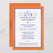 オレンジ&ブルーの卒業パフォーマルーティー招待状 招待状 (正面/裏面)