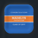 オレンジ・ブルーカスタム卒業紙プレート ペーパープレート<br><div class="desc">カスタムブルーとオレンジの卒業紙プレート</div>