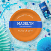 オレンジ・ブルーカスタム卒業紙プレート ペーパープレート (パーティー)