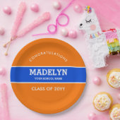 オレンジ・ブルーカスタム卒業紙プレート ペーパープレート (パーティー)