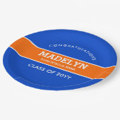 オレンジ・ブルーカスタム卒業紙プレート ペーパープレート (アングル)