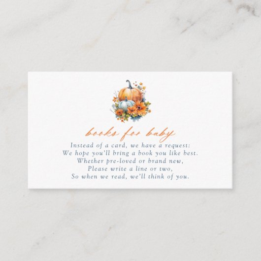 オレンジ&ブルーフローラカボチャの本ベビー エンクロージャーカード (正面)