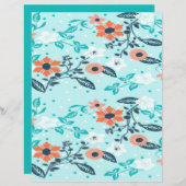 オレンジ&ブルーフローラスクラップブック紙 (正面/裏面)