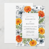 オレンジ・ブルーム・ボタニカル・ウェディング 招待状 (正面/裏面)