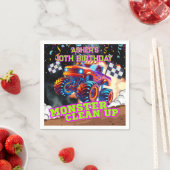 オレンジ&ブルーモンスタートラック高速誕生日 スタンダードカクテルナプキン (インサイチュ)