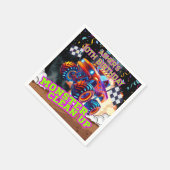 オレンジ&ブルーモンスタートラック高速誕生日 スタンダードカクテルナプキン (角)