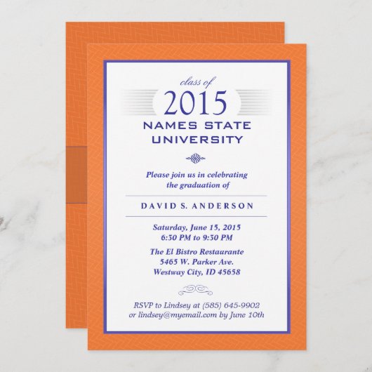 オレンジ&ブルー卒業フォーマルパーティー招待状 招待状 (正面/裏面)