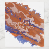 オレンジ&ブルー大理石卒業 ワインラベル (シングルラベル)