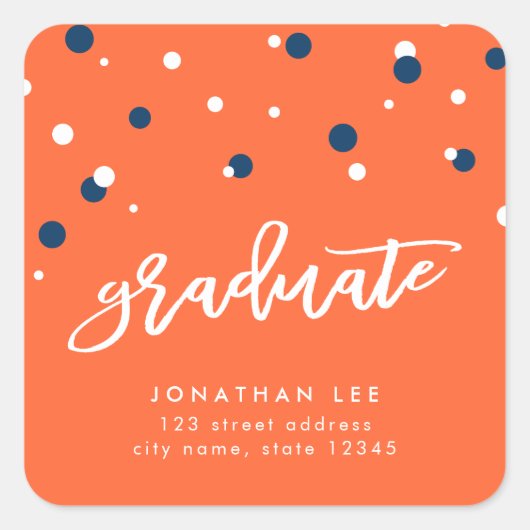 オレンジ・ブルー紙吹雪差出人住所 スクエアシール (正面)