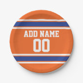 オレンジ&ブルー誕生日スポーツジャージー ペーパープレート (正面)