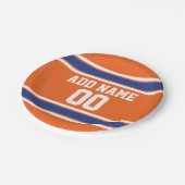 オレンジ&ブルー誕生日スポーツジャージー ペーパープレート (アングル)